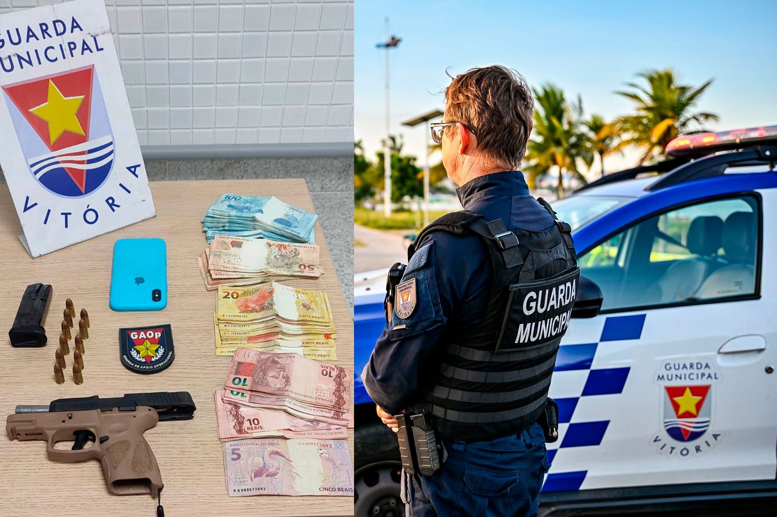 Vitória cada vez mais segura: Guarda Municipal prende suspeito com arma, drogas e mais de R$ 5 mil neste sábado (6)