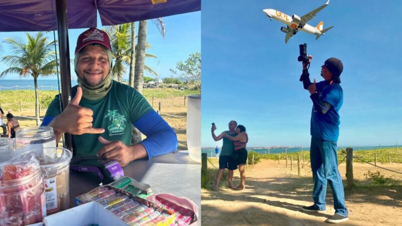 Comerciante transforma água de coco em experiência aérea em Camburi