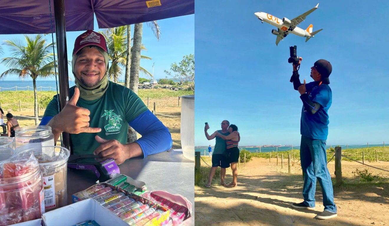 Comerciante transforma água de coco em experiência aérea em Camburi