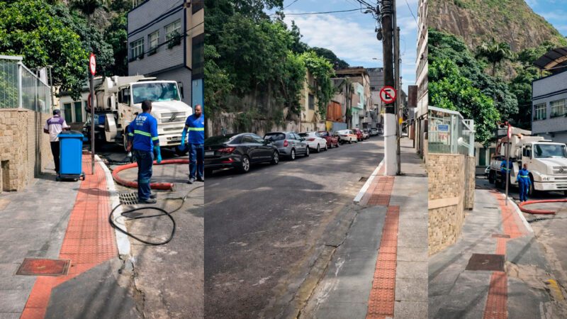 Rua Barão de Monjardim recebe ação da Prefeitura para conter umidade causada por nascentes no Centro de Vitória