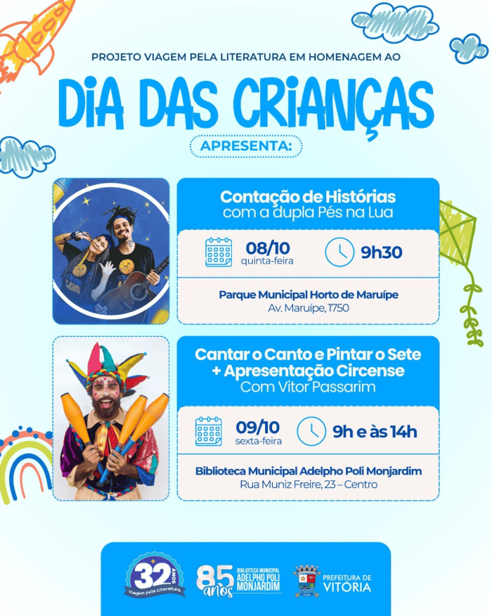 Vitória terá histórias e circo em programação especial para crianças