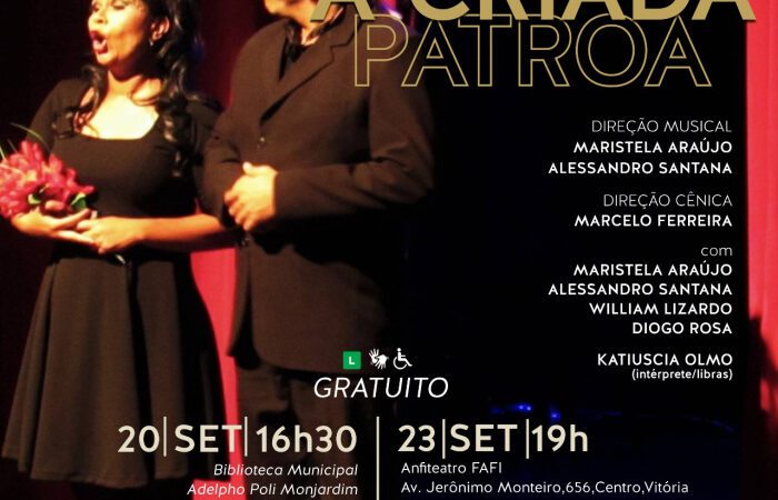 Lei Rubem Braga promove o espetáculo de ópera A Criada Patroa no Centro de Vitória