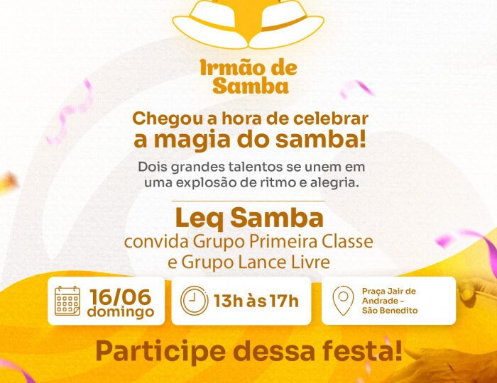 Irmão de Samba: domingo (16) é dia música e animação em São Benedito