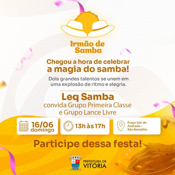 Irmão de Samba: domingo (16) é dia música e animação em São Benedito